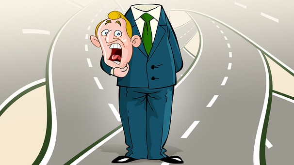 Illustration "Ein Mann steht mit Kopf unterm Arm im Straßenknoten" | Bild: colourbox.com; Montage: BR/Renate Windmeißer