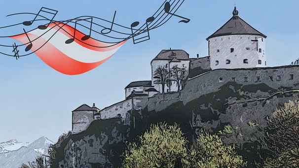 Illustration "Die Festung Kufstein mit Musiknoten" | Bild: colourbox.com; Montage: BR/Renate Windmeißer