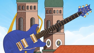 Illustration "Münchner Frauenkirche mit Blues-Gitarre" | Bild: colourbox.com; Montage: BR/Renate Windmeißer