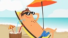 Illustration "Sommerpause", Mann genießt den Sommer im Liegestuhl | Bild: colourbox.com; Montage: BR/Renate Windmeißer