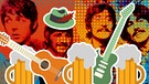 Illustration: Beatles und 60er-Jahre-Look, davor Gitarren und Bierkrüge | Bild: picture-alliance/dpa, colourbox.de; Montage: BR/ Lydia Gamig