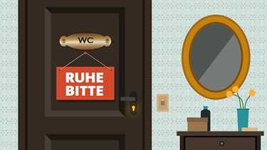 Illustration WC-Türe mit Schild "Ruhe Bitte" | Bild: colourbox.com; Montage: BR