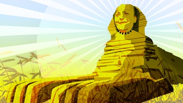 Illustration: Merkel als Sphinx blendet die Umgebung vor Erleuchtung | Bild: colourbox.com; Montage: BR