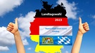 Landstagwahl 2023 in Bayern, Flagge, Raute, Wappen | Bild: picture alliance / Bildagentur-online/McPhoto-Stein | Bildagentur-online/McPhoto-Steinkamp