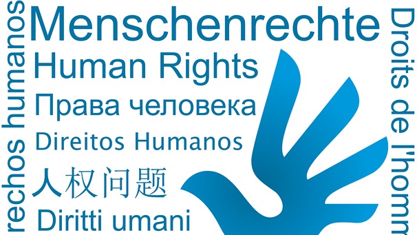 Grafik zum Thema Menschenrechte: Gemeinfreies Human-Rights-Logo und das Wort Menschenrechte in verschiedenen Sprachen | Bild: picture alliance / CHROMORANGE | Udo Herrmann 