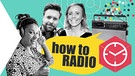 Collage: Radiogerät, so geht MEDIEN-Moderator*innen Koku Musebeni , Sebastian Schaffstein und Christina Wolf und Schriftzug how to RADIO | Bild: col
