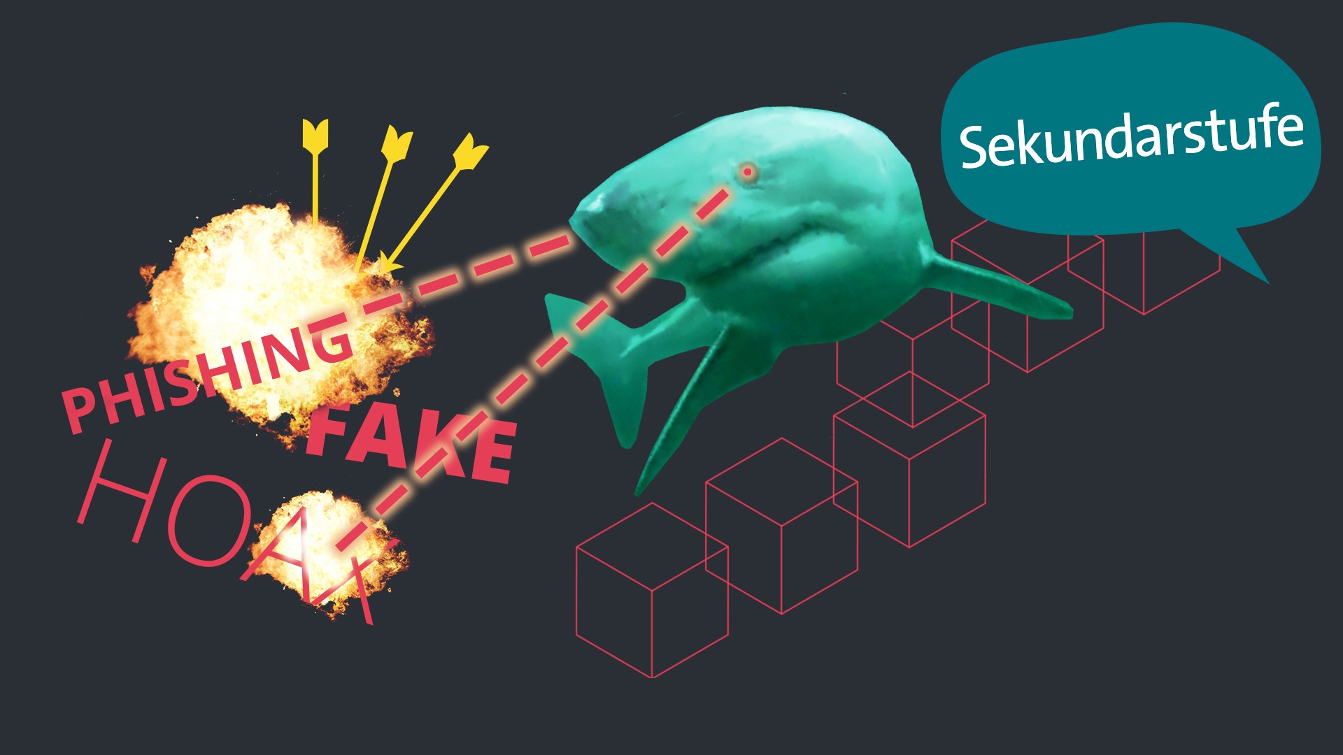 Bekämpfen von Fakes im Internet - Hai mit Laseraugen zielt auf die Wörter Fake, Phishing, Hoax | Bild: colourbox.com; Montage: BR
