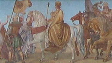 Ludwig der Bayer nach der Schlacht von Mühldorf 1322 (Ausschnitt eines Freskos von Bernhard von Neher am Isartor von 1835) | Bild: BR