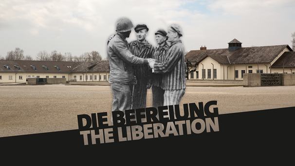 Ehemalige Häftlinge stehen bei einem US-Soldaten am Tag der Befreiung in KZ Dachau. | Bild: Fotograf unbekannt, Archiv KZ-Gedenkstätte Dachau, Montage: BR