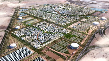 Computerentwurf von "Masdar City", die erste carbon-freie, müllfreie und autofreie Stadt der Welt. Sie ist ein Teil der Masdar Initiative der United Arabe Emirates. Photo by Balkis Press/ABACAPRESS.COM | Bild: picture alliance/abac