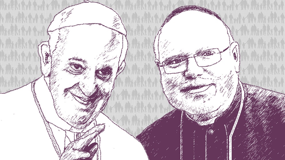 Illustration Papst Franziskus und Kardinal Marx, Hintergrund: Silhouetten von Familien | Bild: picture-alliance/dpa, BR; Montage: BR