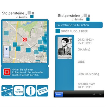 Screenshots der App Stolpersteine München | Bild: BR