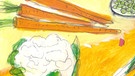 Illustration: Vegetarisch - Blumenkohl, Karotten, Erbsen, Lauch, Petersilie | Bild: BR