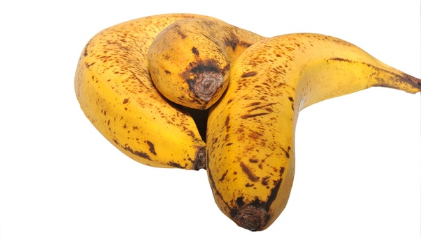 Drei Bananen mit braunen Flecken auf weissem Hintergrund | Bild: picture-alliance/dpa