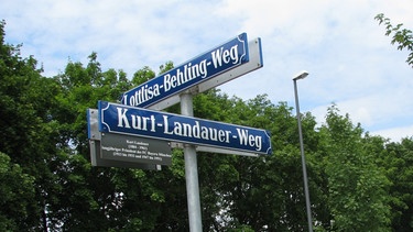 Kurt-Landauer-Weg in München-Fröttmanning, unweit der Allianz Arena | Bild: BR / Ernst Eisenbichler