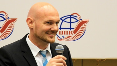 Alexander Gerst bei Pressekonferenz in Moskau am 14.05.2018
| Bild: dpa-Bildfunk/Thomas Körbel