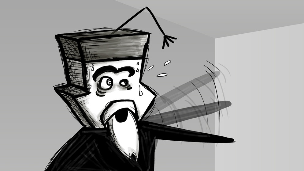 Galileo Galilei versucht, sich im Prozess vor der Inquisition herauszureden. "Mein Irrtum lag in reiner Ruhmsucht!", sagt der Forscher aus Angst vor dem Scheiterhaufen. | Bild: BR/Anna Hunger