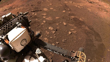 Der Rover «Perseverance» der NASA fährt über den Planeten Mars und sammelt Gesteinsproben.  | Bild: dpa-Bildfunk/Nasa