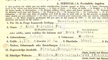 Clearingfragebogen von Karl Valentin des Military Government of Germany, 1945 | Bild: BR/Historisches Archiv