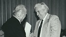 Ernst Emrich verabschiedet Sendeleiter Gerhard Bogner in den Ruhestand 1992 | Bild: BR, Historisches Archiv