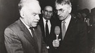 Friedrich Schreiber (rechts) mit dem israelischen Premierminister Yitzhak Schamir bei der Vorführung zum Film "Wannseekonferenz", 1993 | Bild: privat