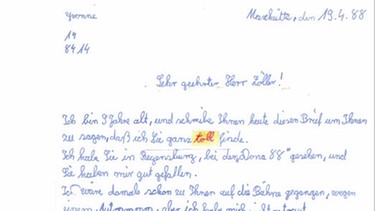 Brief an Josef Ottmar Zöller aus dem Jahr 1988 | Bild: BR, Historisches Archiv