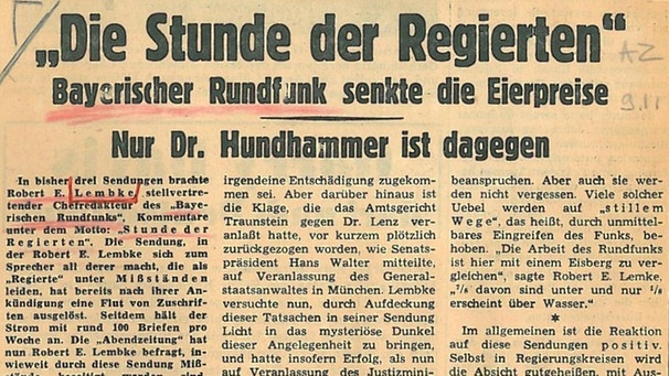 Artikel aus der AZ vom 9.1.1950 zur Sendung "Die Stunde der Regierten" | Bild: BR / Zeitungsarchiv