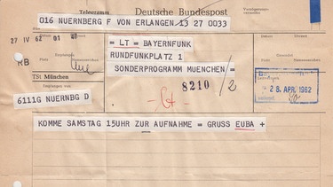 Wolf Eubas Antrittstelegramm, 1962 | Bild: BR, Historisches Archiv