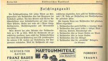 Original-Artikel zum Faschingsgaudi aus der Bayerischen Radio-Zeitung | Bild: BR / Historisches Archiv