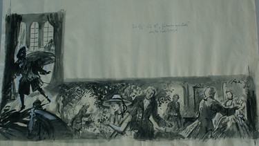 Originalzeichnung von E. Grazioli zur Premierensendung „Gärtnerin aus Liebe“
| Bild: BR, Historisches Archiv