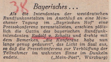 Zeitungsmeldung über den Auftritt von Sophie von Scholtz | Bild: BR/Historisches Archiv