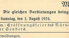 Programm der Deutschen Stunde in Bayern 1924 | Bild: BR/Historisches Archiv