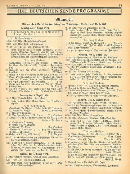 Programm der Deutschen Stunde in Bayern 1924 | Bild: BR/Historisches Archiv