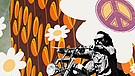 Bildcollage: Hand die Tapete an die Wand klebt, Easy-Rider und Blumen | Bild: picture alliance / Everett Collection, colourbox.com; Montage: BR