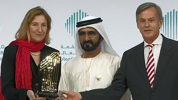 Susanne Poelchau bei der Preisverleihung in Dubai | Bild: Screenshot tagesschau