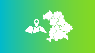 DAB+ Sendernetz Bayern – Grafik mit stilisierter Ortsmarke und Bayernkarte | Bild: BR