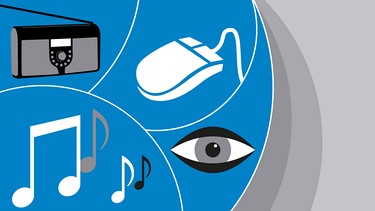 Illustration: Radio, Computermaus, Noten und Auge | Bild: BR