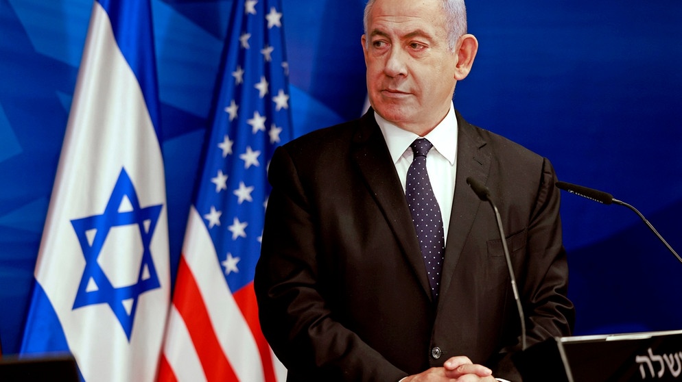 25.05.2021, Israel, Jerusalem: Benjamin Netanjahu, Ministerpräsident von Israel, spricht während einer gemeinsamen Pressekonferenz mit US-Außenminister Blinken. Im Bemühen um eine dauerhafte Waffenruhe im Gaza-Konflikt ist Blinken in Israel eingetroffen. Foto: Menahem Kahana/Agence France Press Pool/AP/dpa +++ dpa-Bildfunk +++ | Bild: dpa-Bildfunk/Menahem Kahana